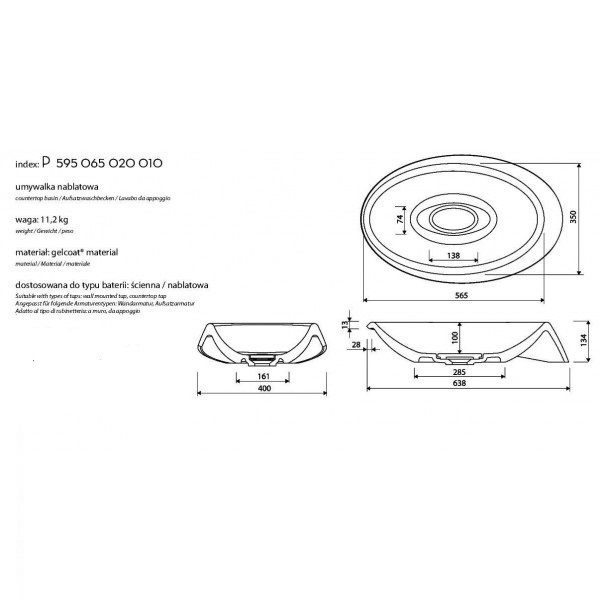 Раковина для ванної Marmorin Goccia P 595 065 020 010