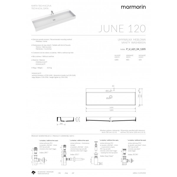 Раковина для ванної Marmorin JUNE 120 P_U_621_04_1205