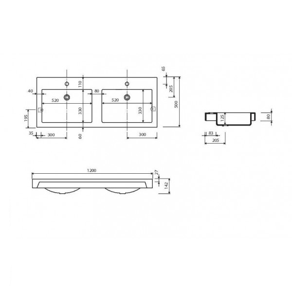 Раковина для ванної Marmorin Moira Bis 120 Duet P_U_059_06_1200