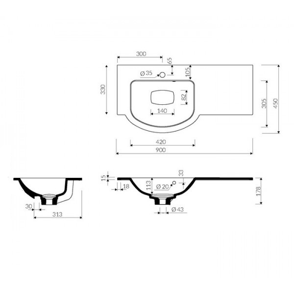 Раковина для ванної Marmorin Emma 900 R P_U_027_04_0900