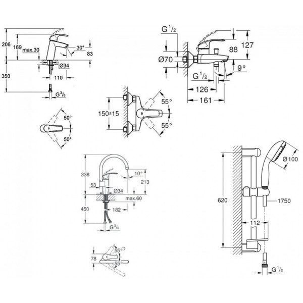 Набір змішувачів для ванни та кухні Grohe Eurosmart 123248MK