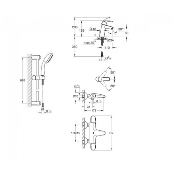 Душовий набір Grohe GRT1000+Eurosmart 34101TM (23324001+34155003+27926000)