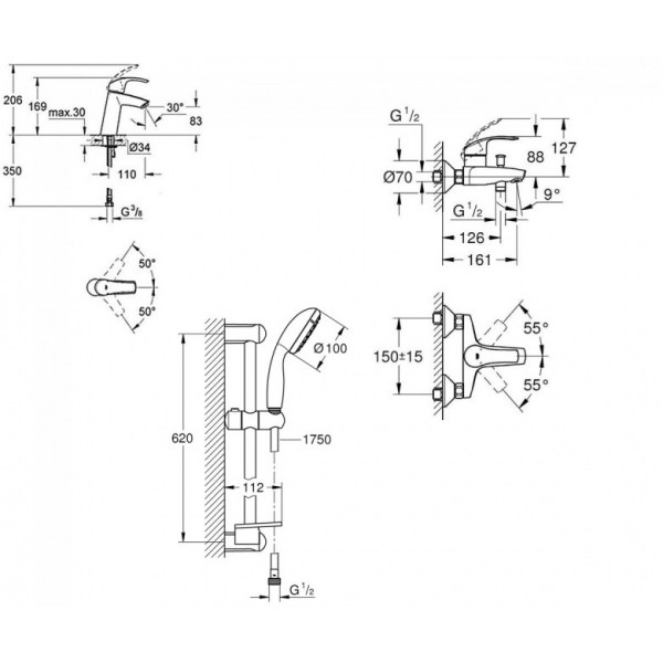 Душовий набір Grohe Eurosmart 123246M