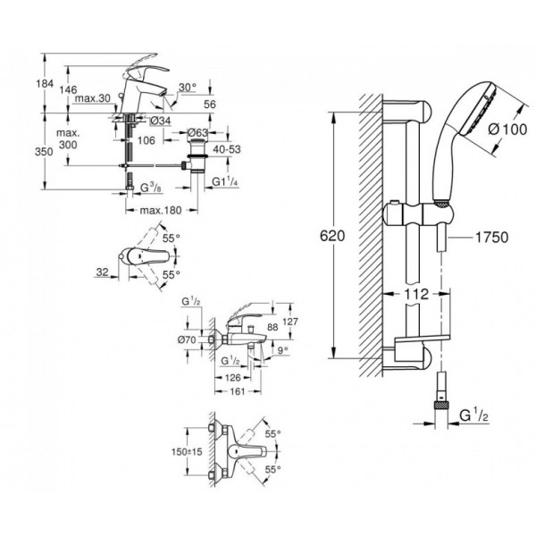 Душовий набір Grohe Eurosmart 123238S