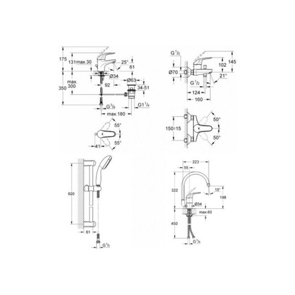 Набір змішувачів для ванни та кухні Grohe Euroeco 123242K (23262000+32743000+27598001+32752000)