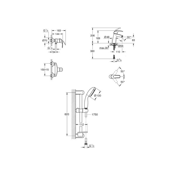 Душовий набір Grohe Eurosmart 123244M (23324001+33555002+27926001)