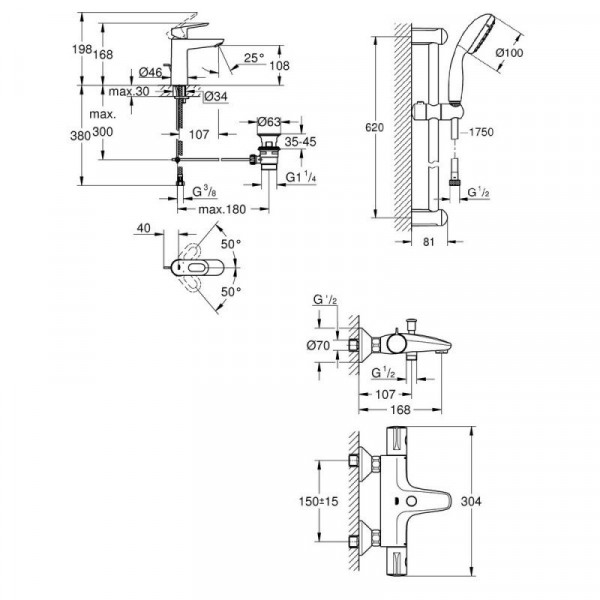 Душовий набір Grohe GRT800 34550TM (23762000+34567000+27598001)