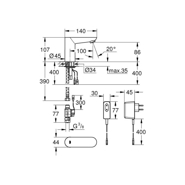 Змішувач для умивальника Grohe Euroeco Cosmopolitan E 36269000 безконтактний