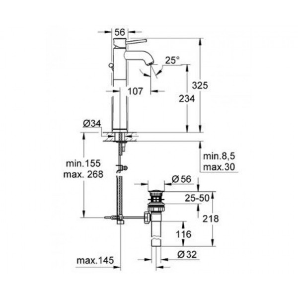Змішувач для умивальника Grohe BauClassic 32868000