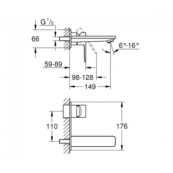 Змішувач для умивальника Grohe Lineare 19409001 зі стіни на два отвори M-Size