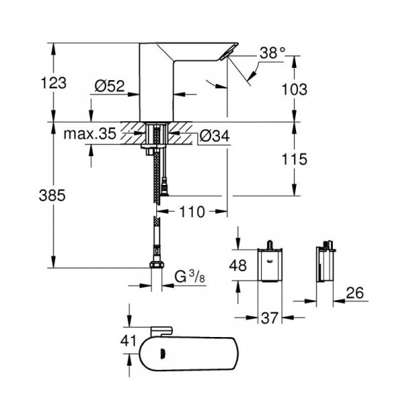 Змішувач для умивальника Grohe BauCosmopolitan E 36451000 бесконтактний для умивальника, 6V