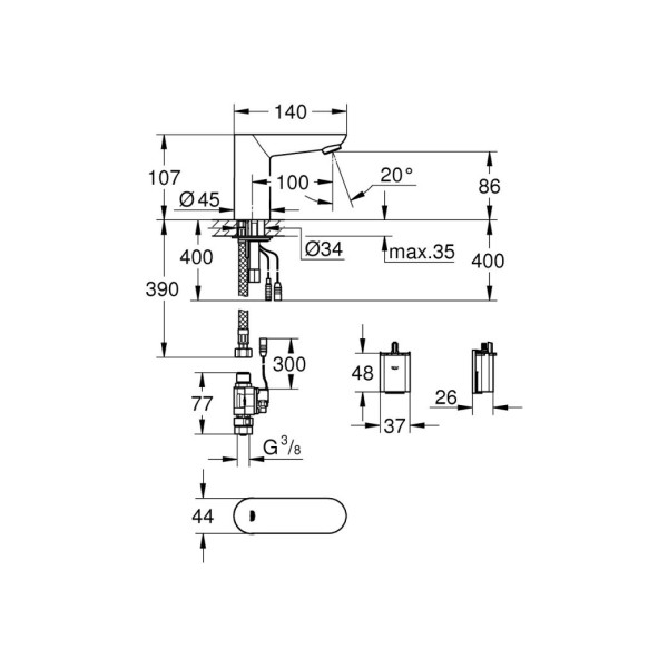 Змішувач для умивальника Grohe Euroeco Cosmopolitan E 36271000 безконтактний, 6V