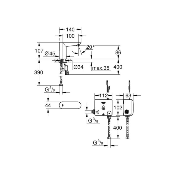 Змішувач для умивальника Grohe Euroeco Cosmopolitan E 36384000 безконтактний, 6V