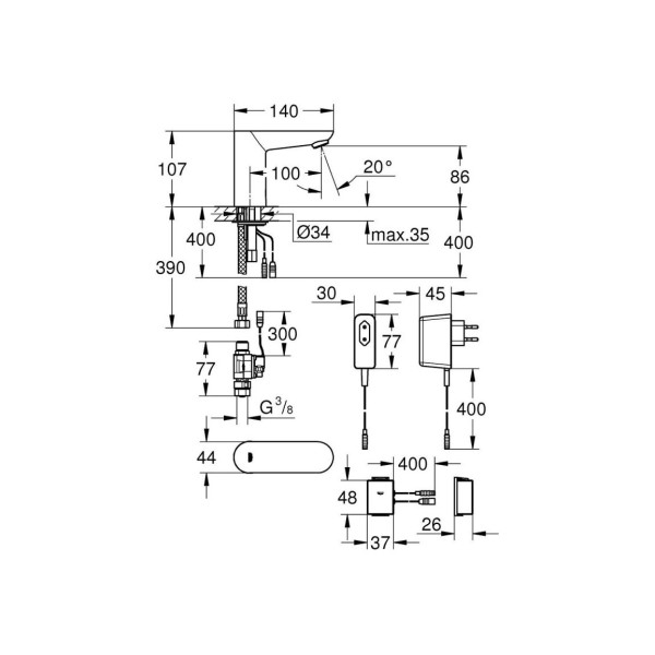 Змішувач для умивальника Grohe Euroeco Cosmopolitan E 36409000 Bluetooth безконтактний