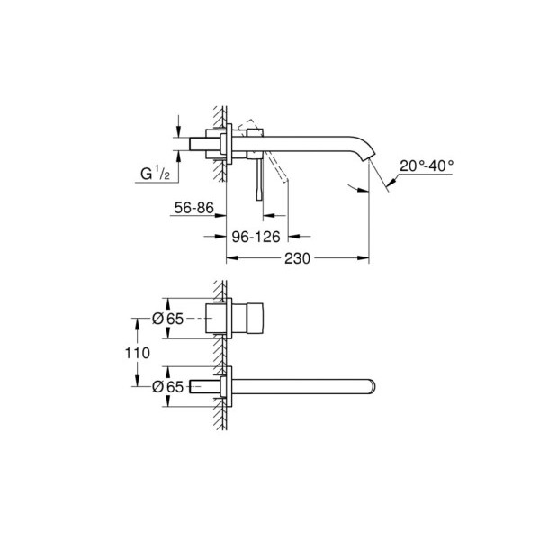 Змішувач для умивальника Grohe Essence 19967001 на два отвори зі стіни L-Size