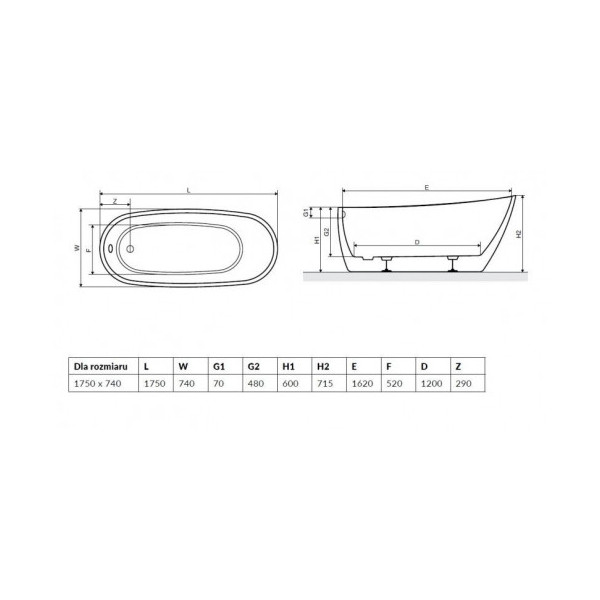 Ванна Radaway SAPIENTZA WA1-42-175x078U-BC