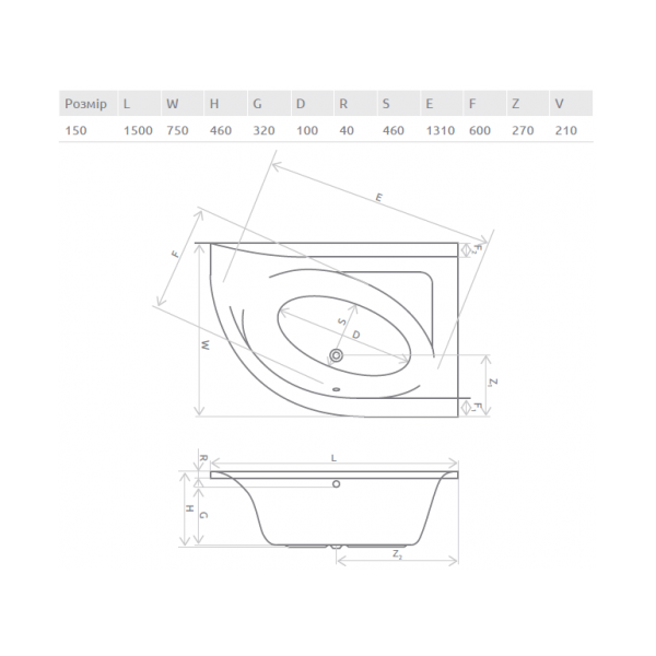 Ванна Radaway Mistra WA1-07-170x110L