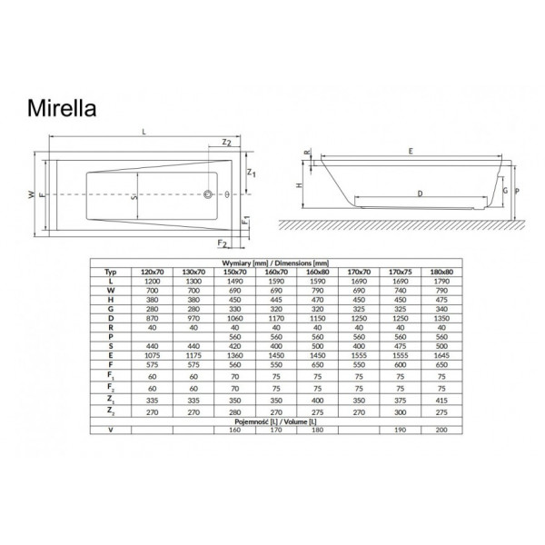 Ванна Radaway MIRELLA WA1-48-160x070