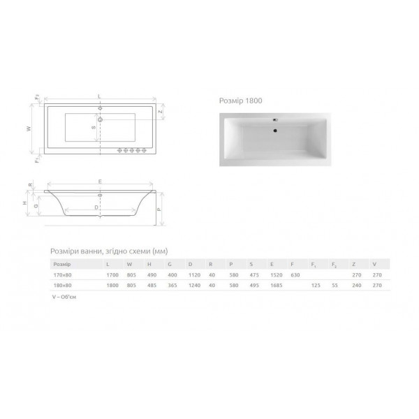 Ванна Radaway Aridea Lux WA1-25-170x080U