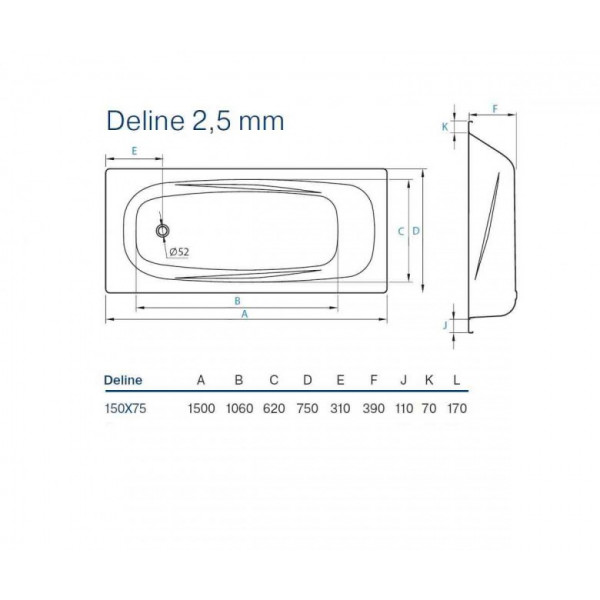 Ванна Koller Pool Deline 150х75 + ручки + ніжки