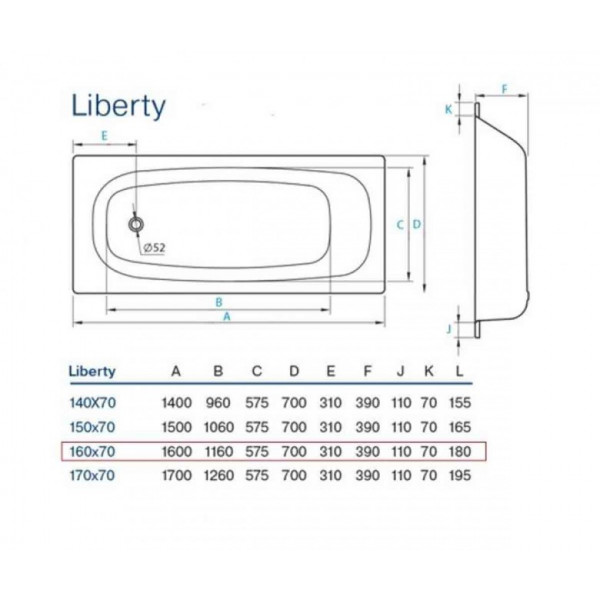 Ванна Koller Pool Liberty 160 х 70 + ніжки