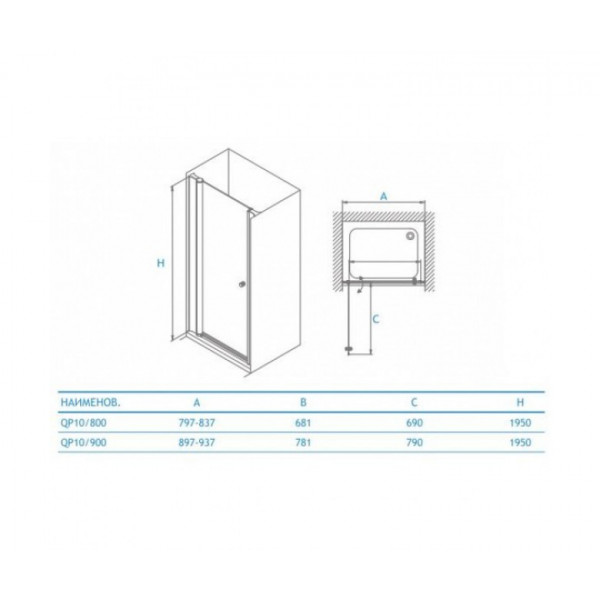 Душевая дверь Koller Pool QP10 900 chrome,clear