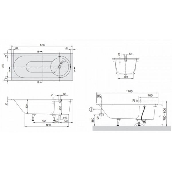 Ванна Villeroy Boch  Libra 170*75 UBQ170LIB2V-01
