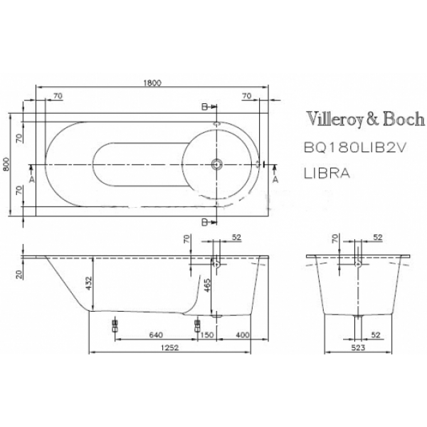 Ванна Villeroy Boch Libra 180*80 UBQ180LIB2V-01