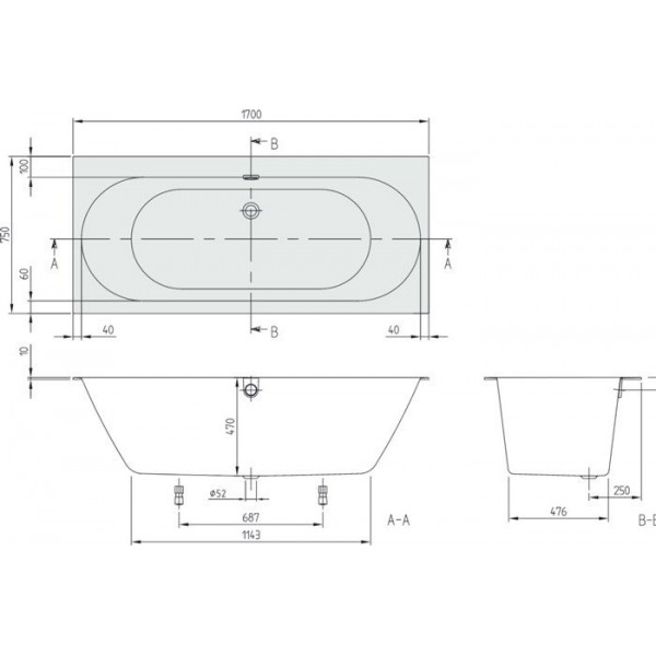 Ванна Villeroy Boch Oberon 2.0 1700 x 750 UBQ170OBR2DV-01