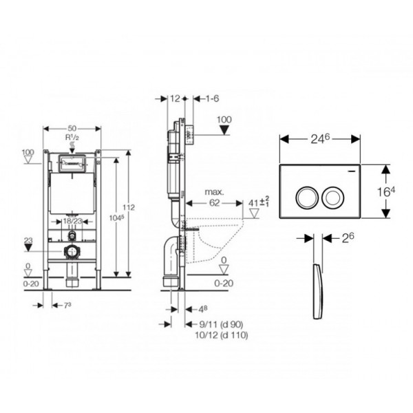 Інсталяція Geberit Duofix+Н112, (UP100) 458.126.00.1 + кнопка Delta 21,115.125.21.1+Architec унітаз+Architec кр
