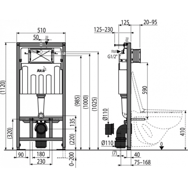 Інсталяція Alcaplast 1120x150x520 для гіпсокартону