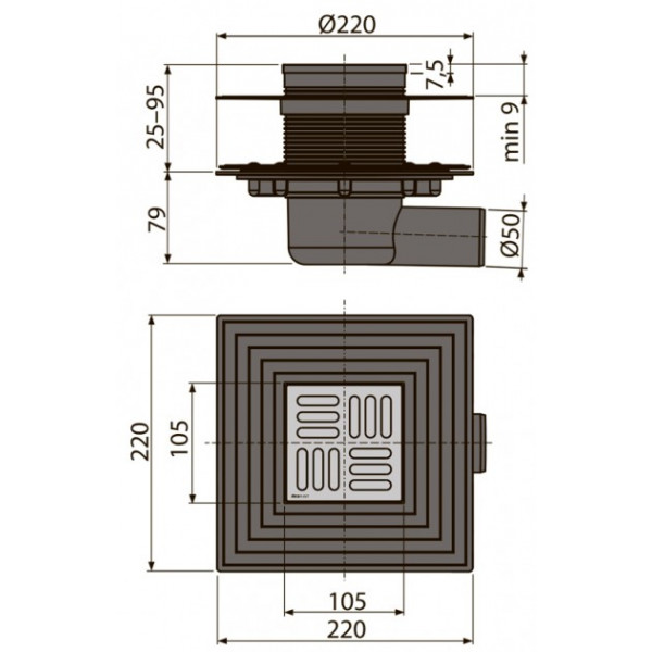 Трап Alcaplast 105x105/50мм пластик APV1324