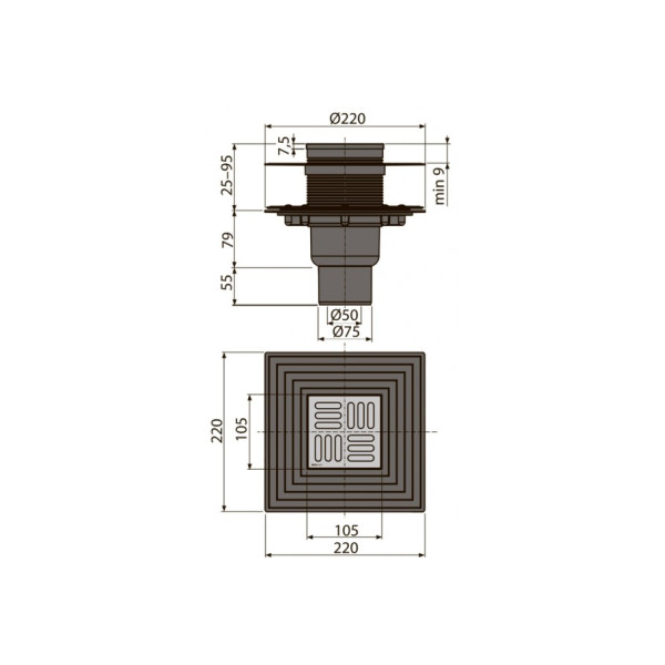 Трап Alcaplast 105x105/50мм пластик APV2324