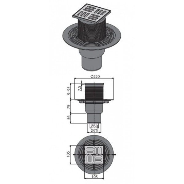 Трап Alcaplast 105x105/50/75мм з гідрозатвором SMART APV2321