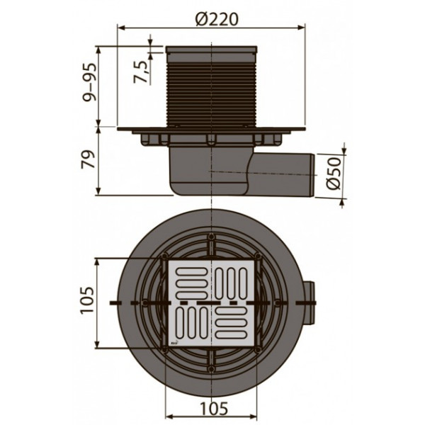 Трап Alcaplast 105x105/50мм метал APV101