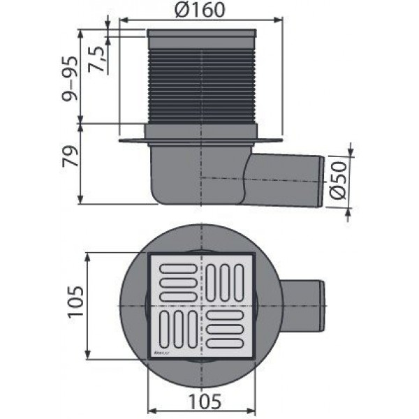 Трап Alcaplast 105x105/50мм метал APV1