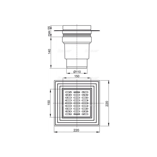 Трап Alcaplast 150x150/110мм метал APV13