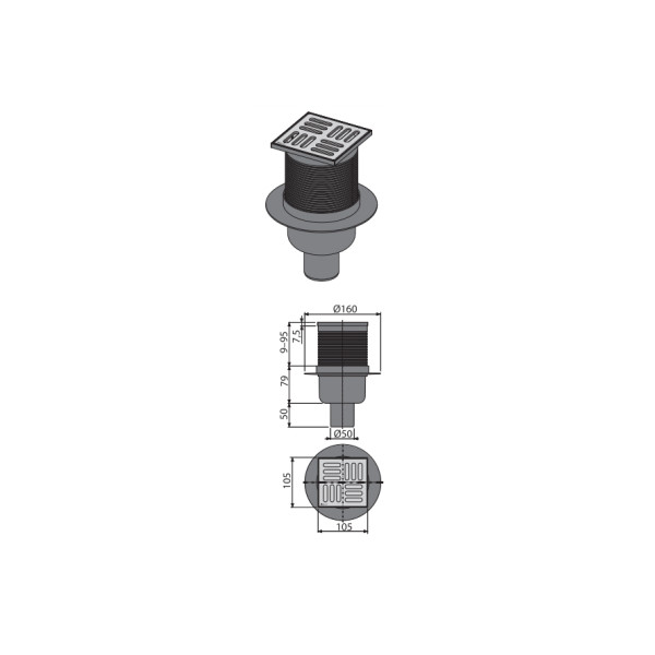 Трап Alcaplast 105x105/50мм метал APV2
