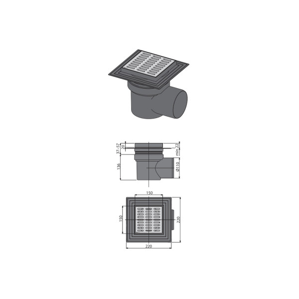 Трап Alcaplast 150x150/110мм метал APV12