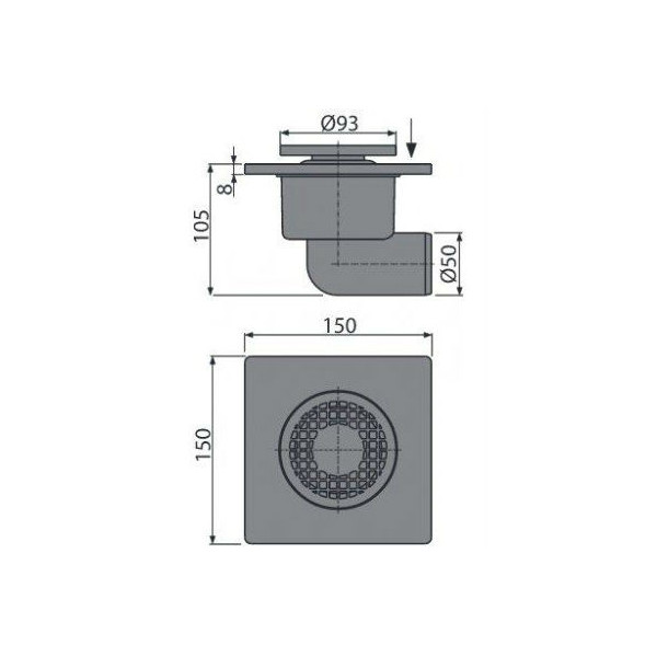 Трап Alcaplast  150x150/50мм пластик APV3