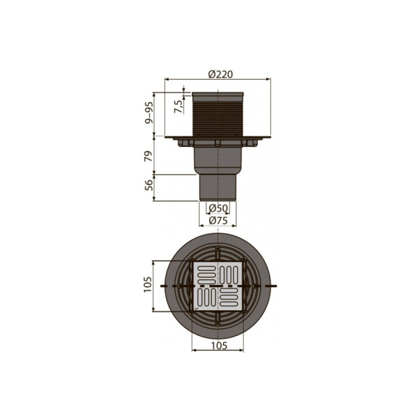 Трап Alcaplast 105x105/50мм метал APV201
