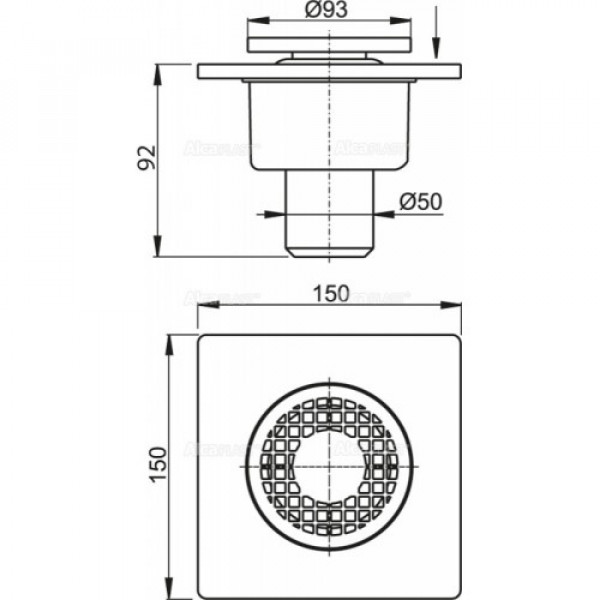 Трап Alcaplast 150x150/50мм пластик APV4