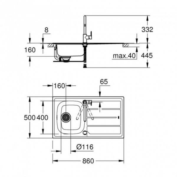 Кухонна мийка Grohe EX Sink 31562SD0 K200 і змішувач BauEdge 31367000