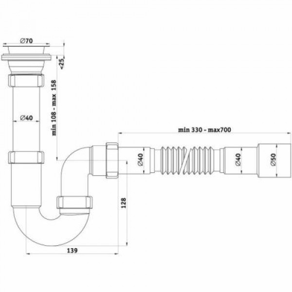 Сифон ANI Plast A0115 выпуск 70 мм выход 40/50 мм