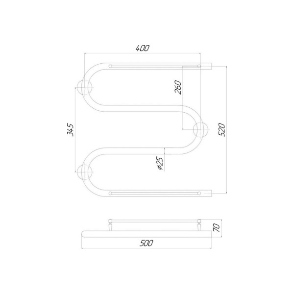 Електрична рушникосушарка Q-tap Snake shelf (CRM) 500х500 RE