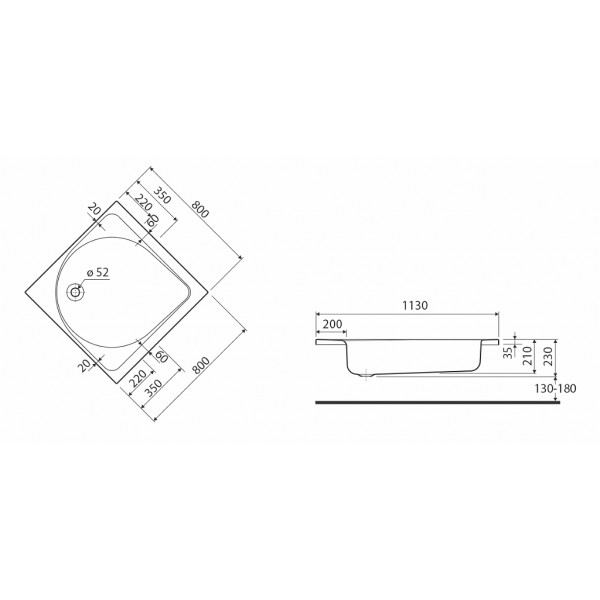 Душевий піддон KOLO DEEP 80x80 XBK0380000