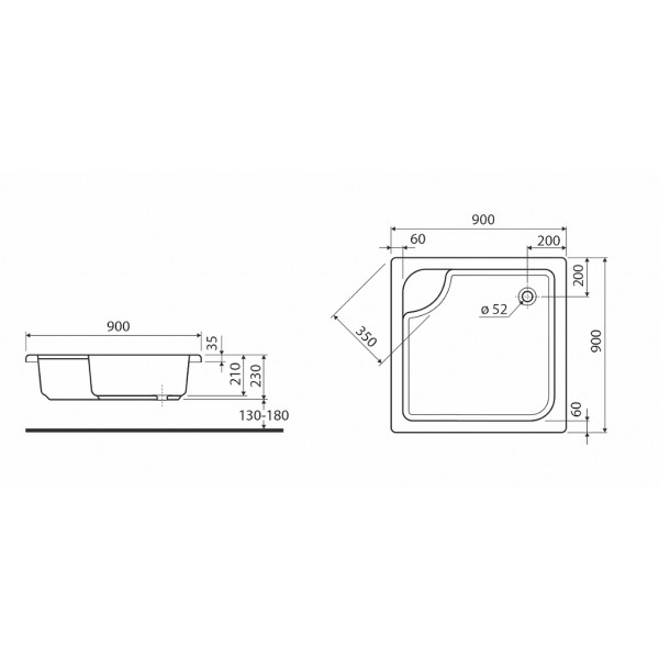 Душевий піддон KOLO DEEP 90x90 XBK0390000