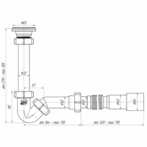 Сифон для ванни ANI Plast BD1016 для биде 1 1/4"х32 с гибкой трубой 32х40/50