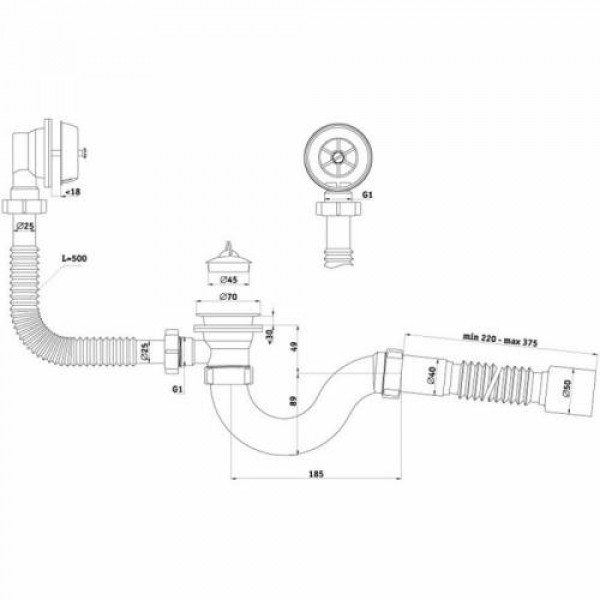 Сифон для ванни ANI Plast C6155  1 1/2" выход 50 мм
