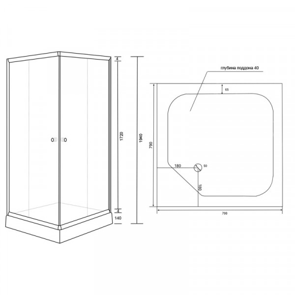 Душова кабіна Lidz WAWEL SC80x80.SAT.LOW.FR